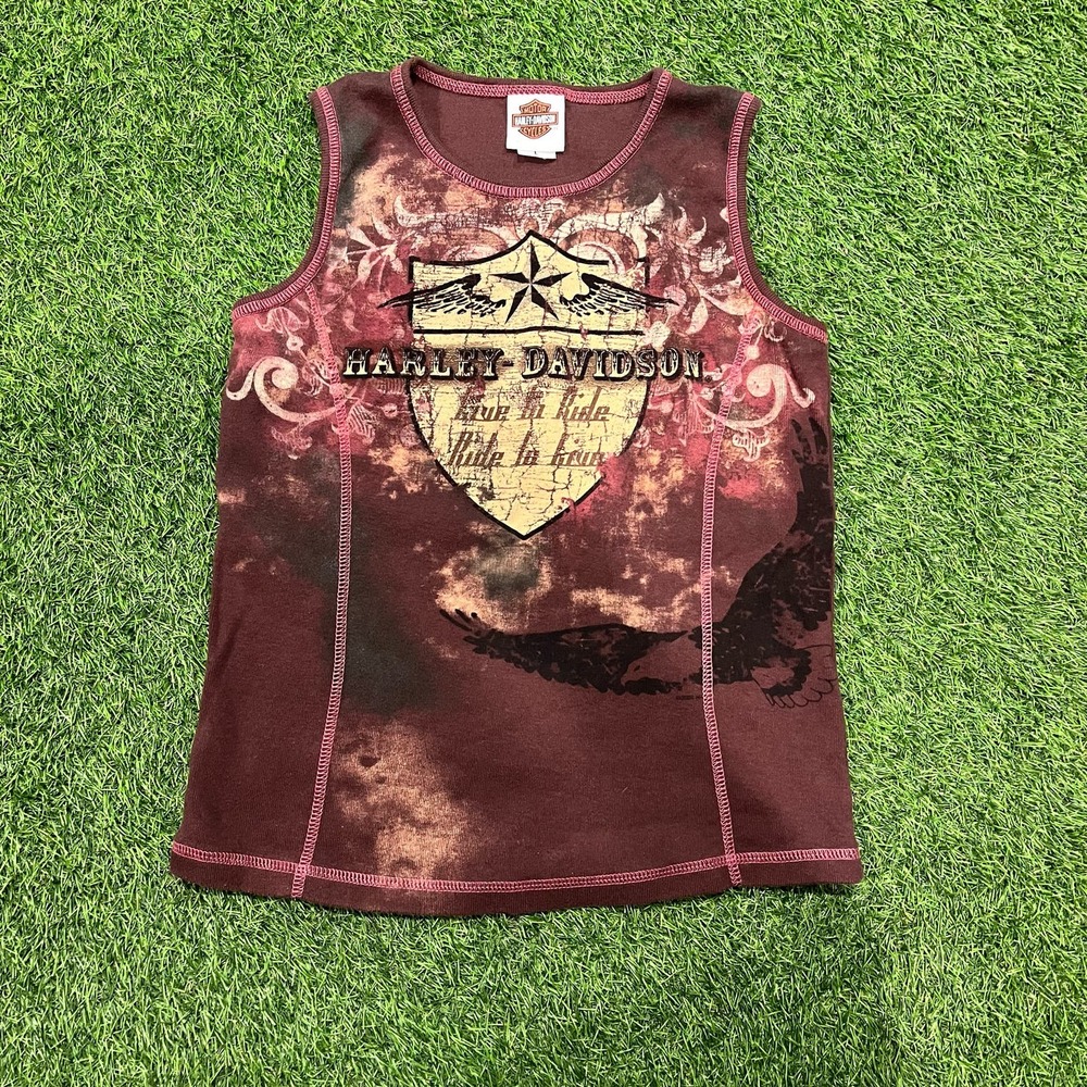 Y2K Womens Harley Davidson Purple Graphic Tank Made in USA